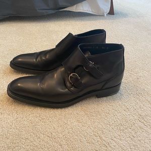 Salvatore Ferragamo double monk black leather boots